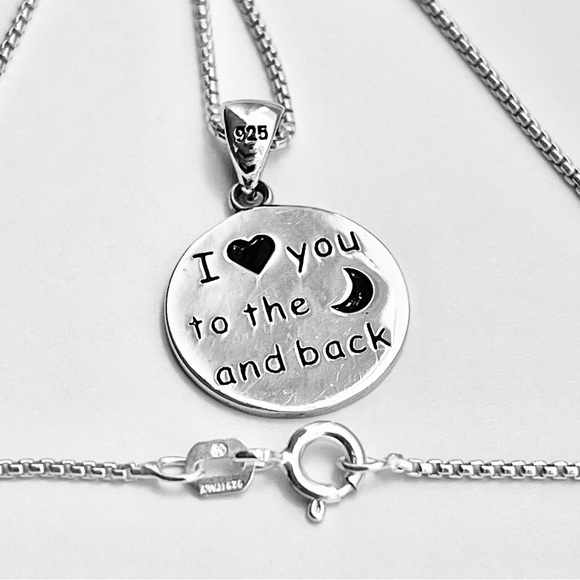 Sterling Silver I Love You To Moon & Back Necklace, Heart and Moon Jewelry Chain - Picture 12 of 13